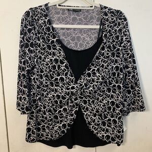 Notations Shirt Womens XL Black White Ruched Blouse